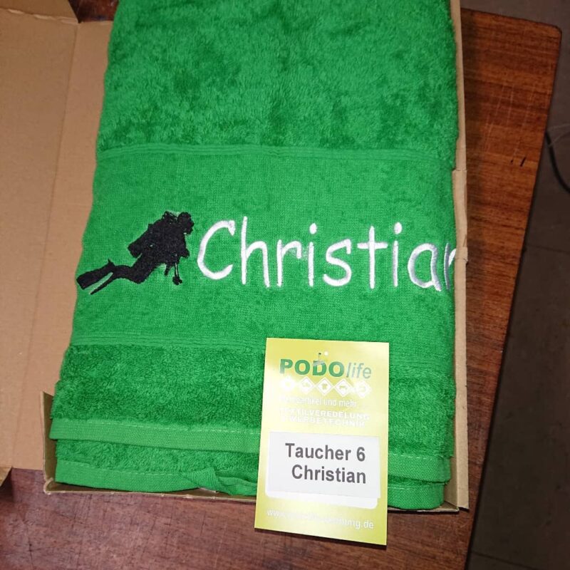 Handtuch, Duschtuch, Badetuch "Taucher mit Logo und Namen"